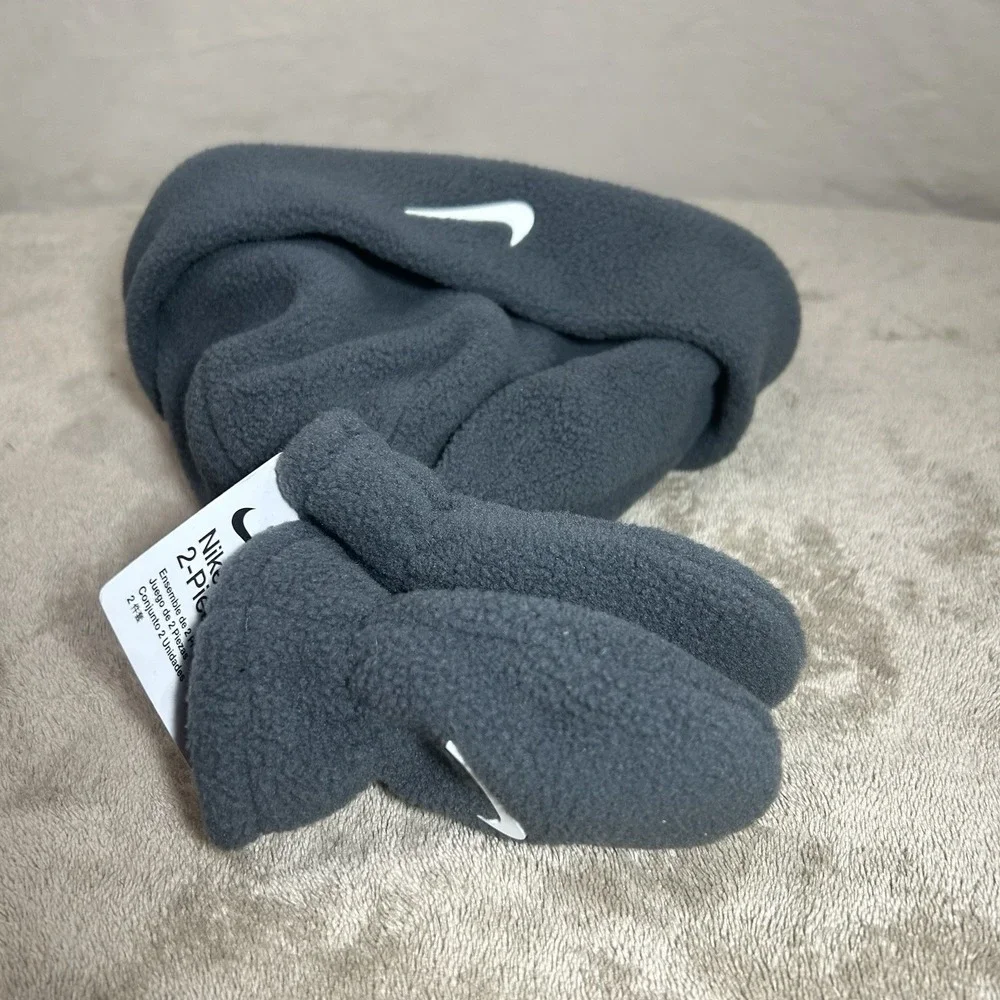 Nike Baby Toddler Fleece Hat Mittens Set 12-24M Anthracite Gray NWT
